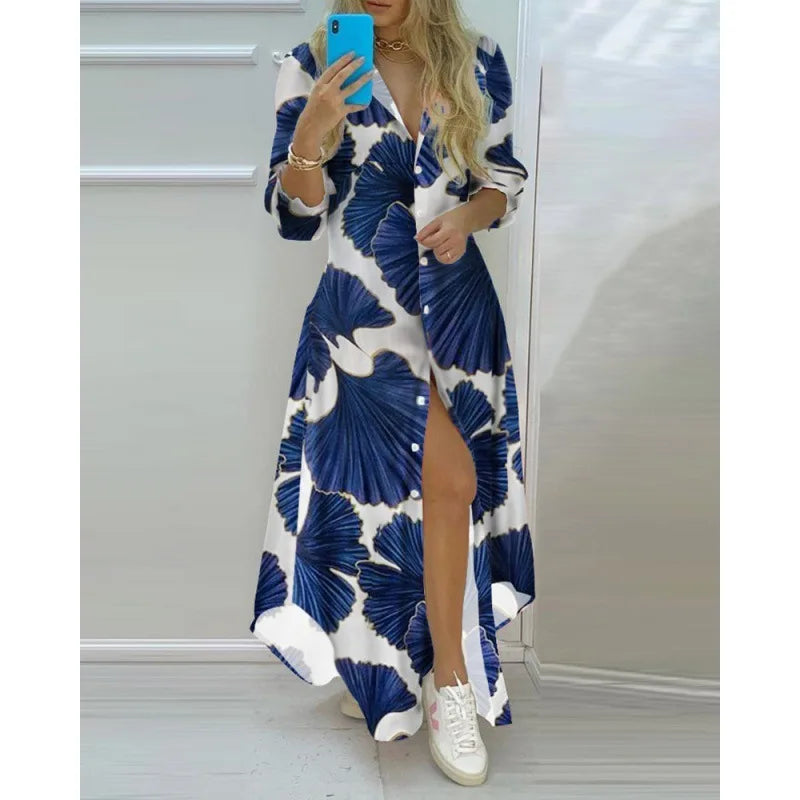 Women Boho Printed Long Shirts Dress